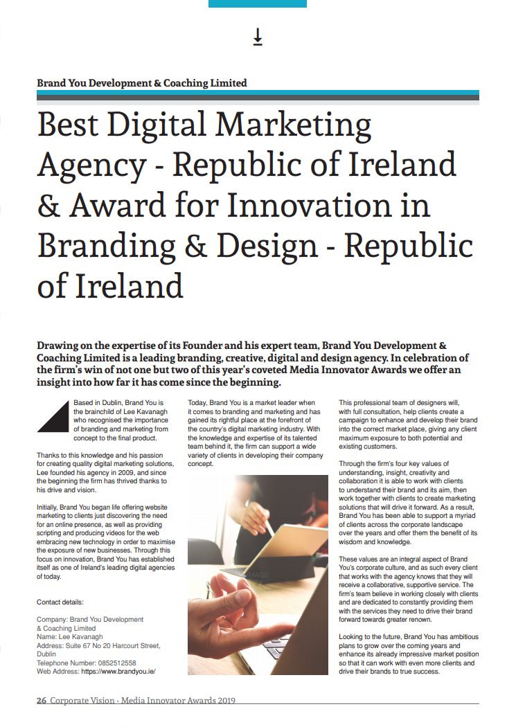 Best Branding & Designing Agency, Our Awards | BrandYou Creative Dublin Ireland, Brandyou Creative